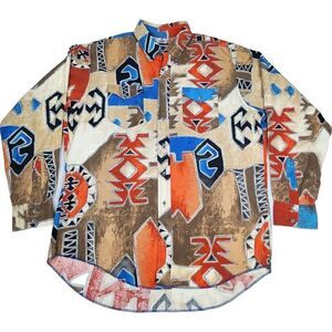 Wrangler Western Shirt Mens 17-35 Aztec Abstract Print Vintage Brushpopper‎ 90s